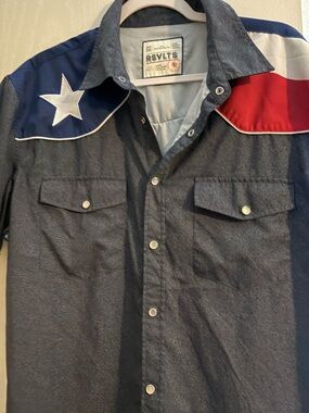 RSVLTS Men's Dark Denim Western Shirt with Red, White & Blue Yoke